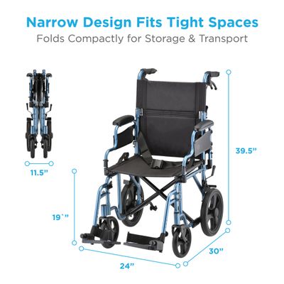 NOVA@ Lightweight Transport Chair with 12" Rear Wheels, Locking Hand Brakes, Flip Up Desk Arms  (353)