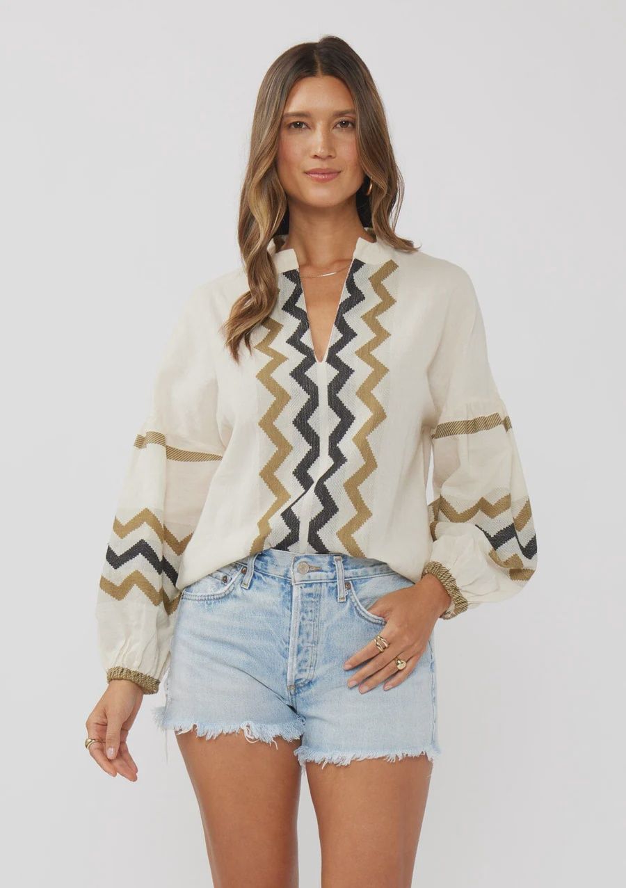 Boho Jacquard Blouse Cotton 100%