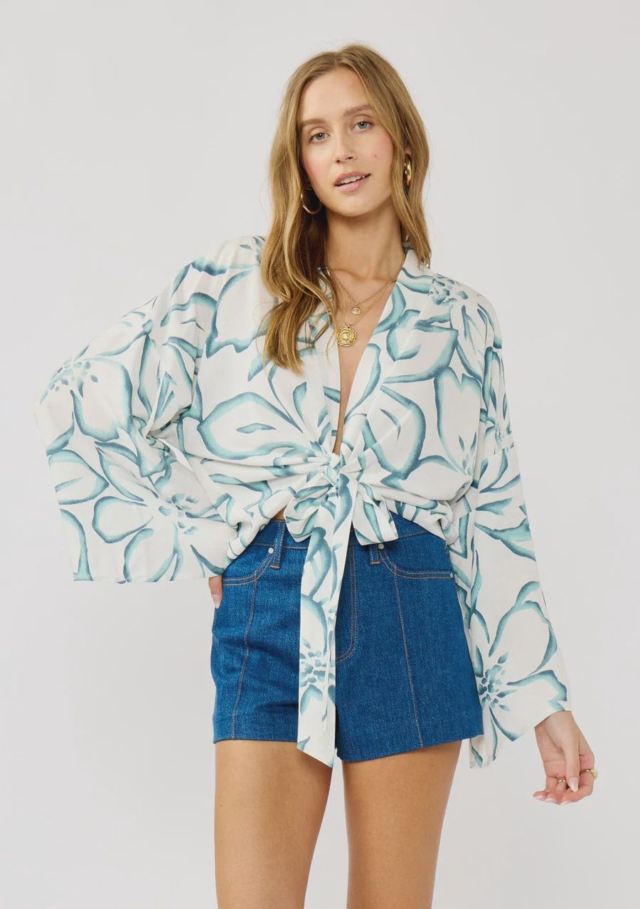 Vacay Floral Tie Front Top