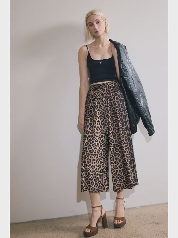 Leopard Wide Leg Side Slit Pants