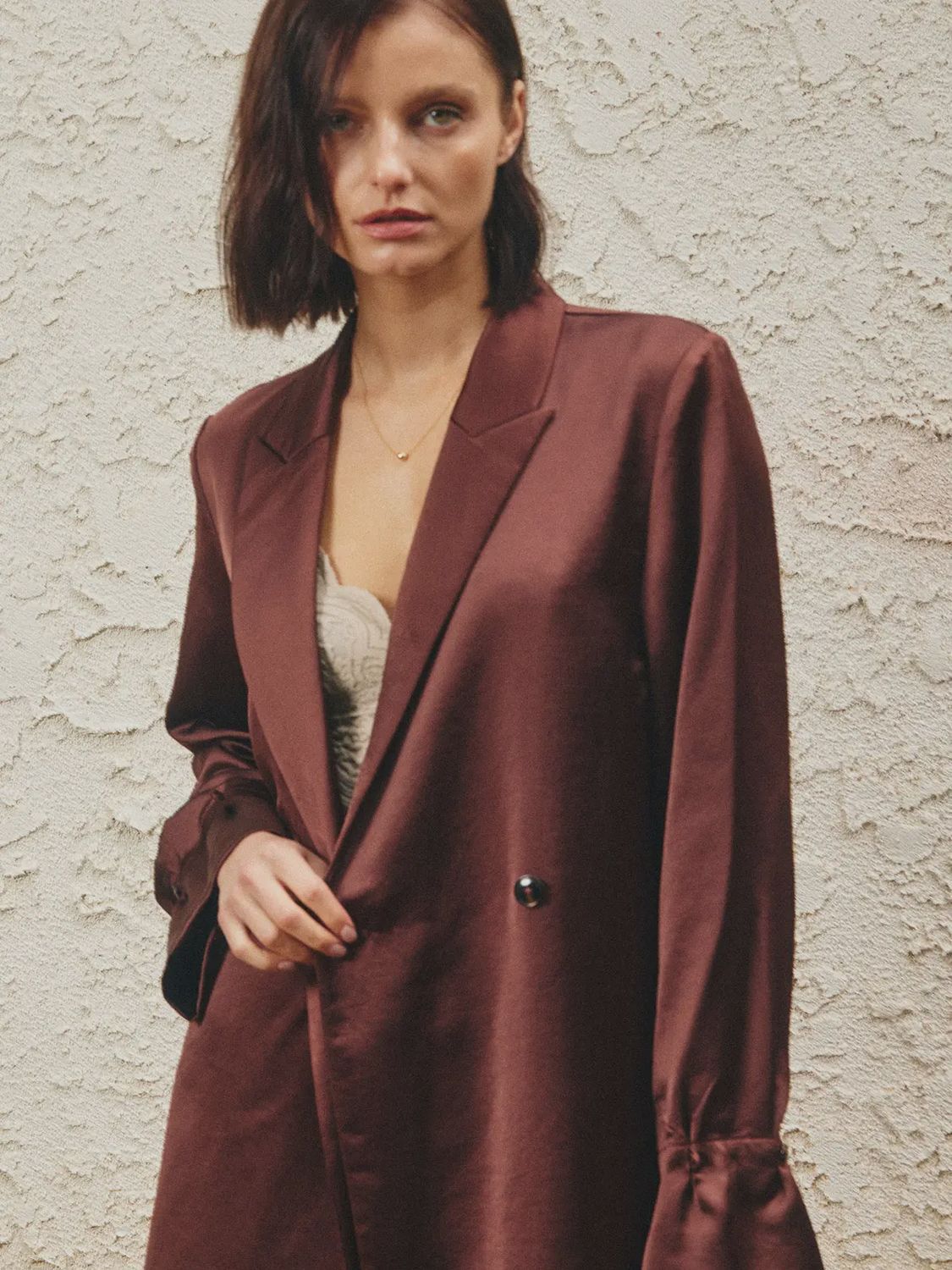 Oversized Button Satin Blazer Jacket Amber