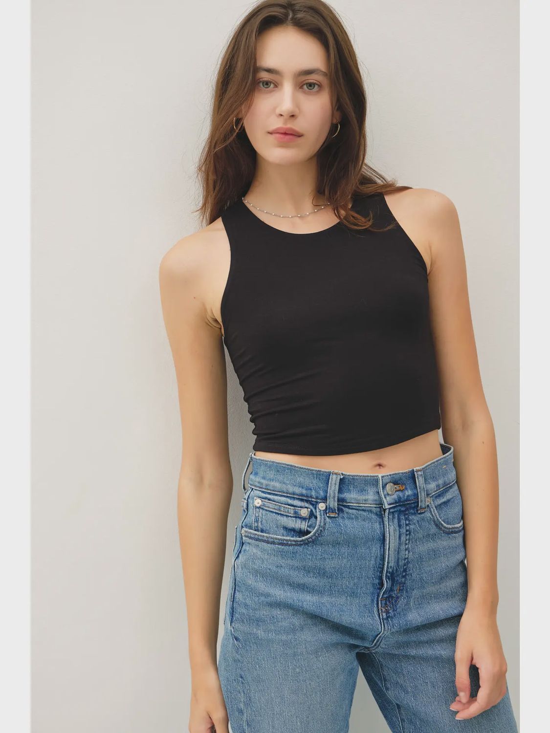 High Neck Cropped Tank Top Black