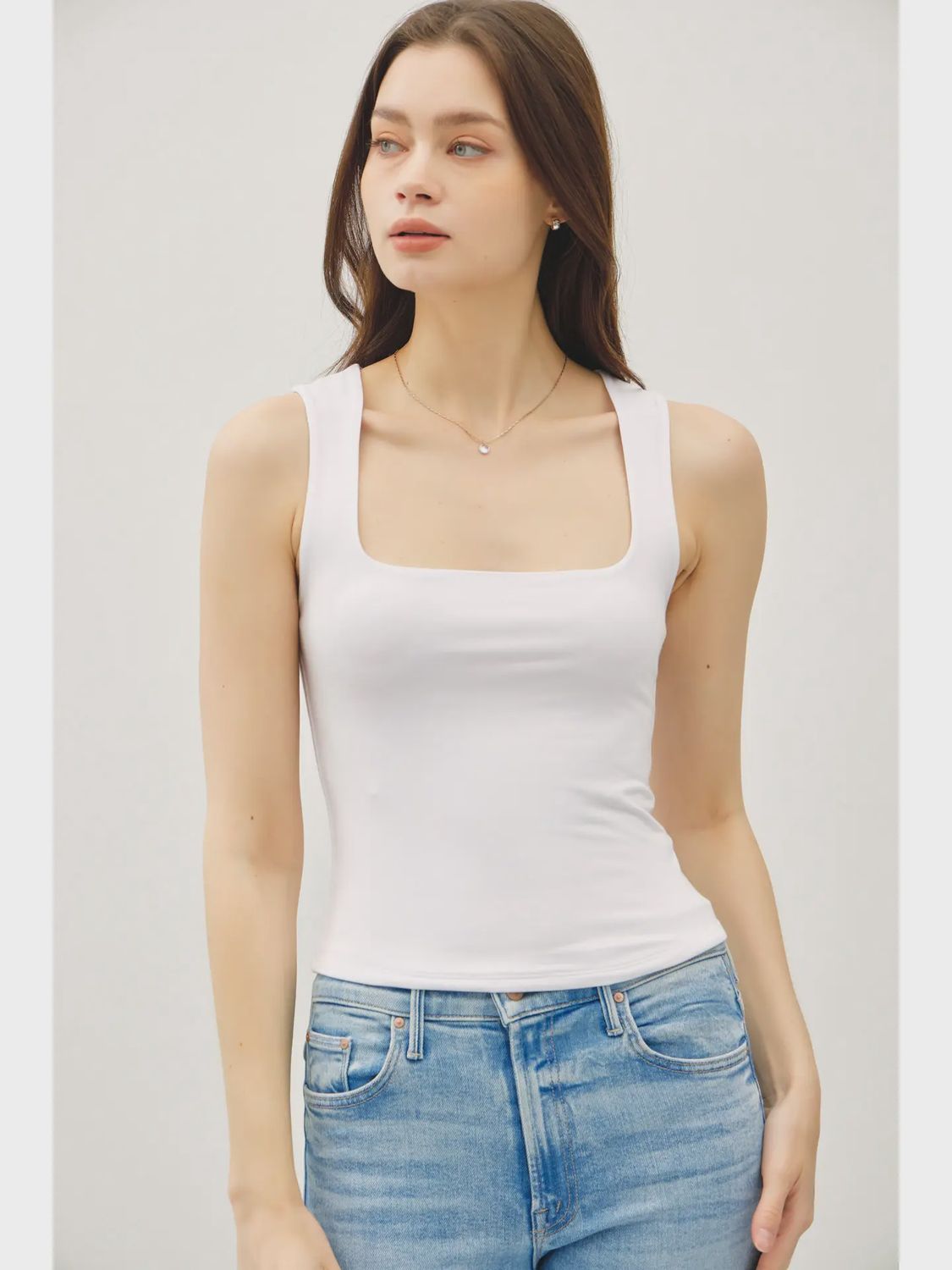 Double Lined Squared Tank Top White