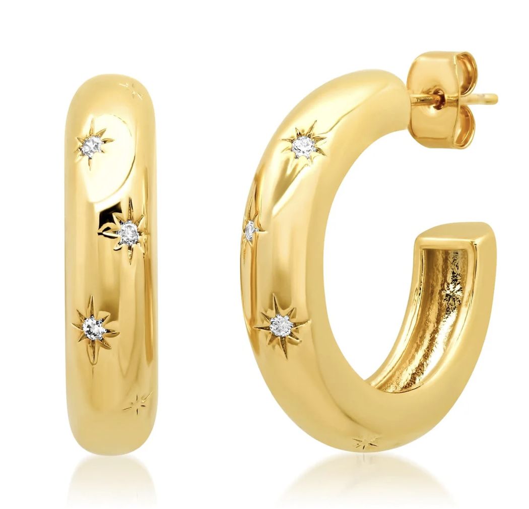 Celestial Hoops Gold-Plated Brass, Sterling Silver-Plated brass, CZ