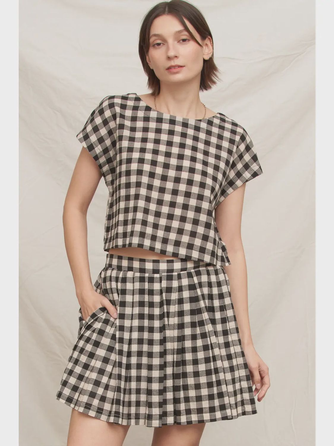 Gingham Pleated Mini Skirt