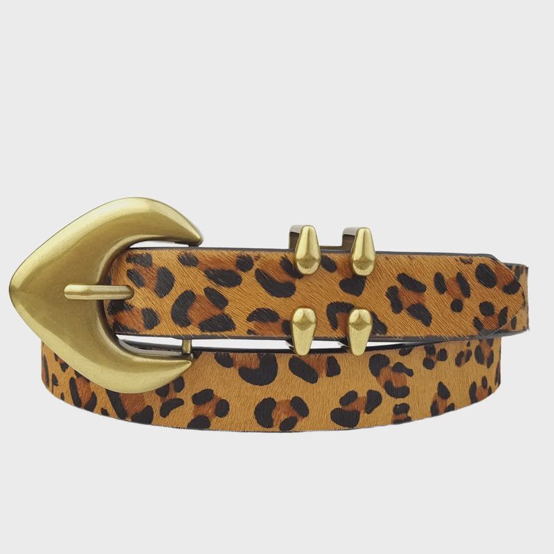 Geniune Cow Hair Belt Tan Leopard print Small