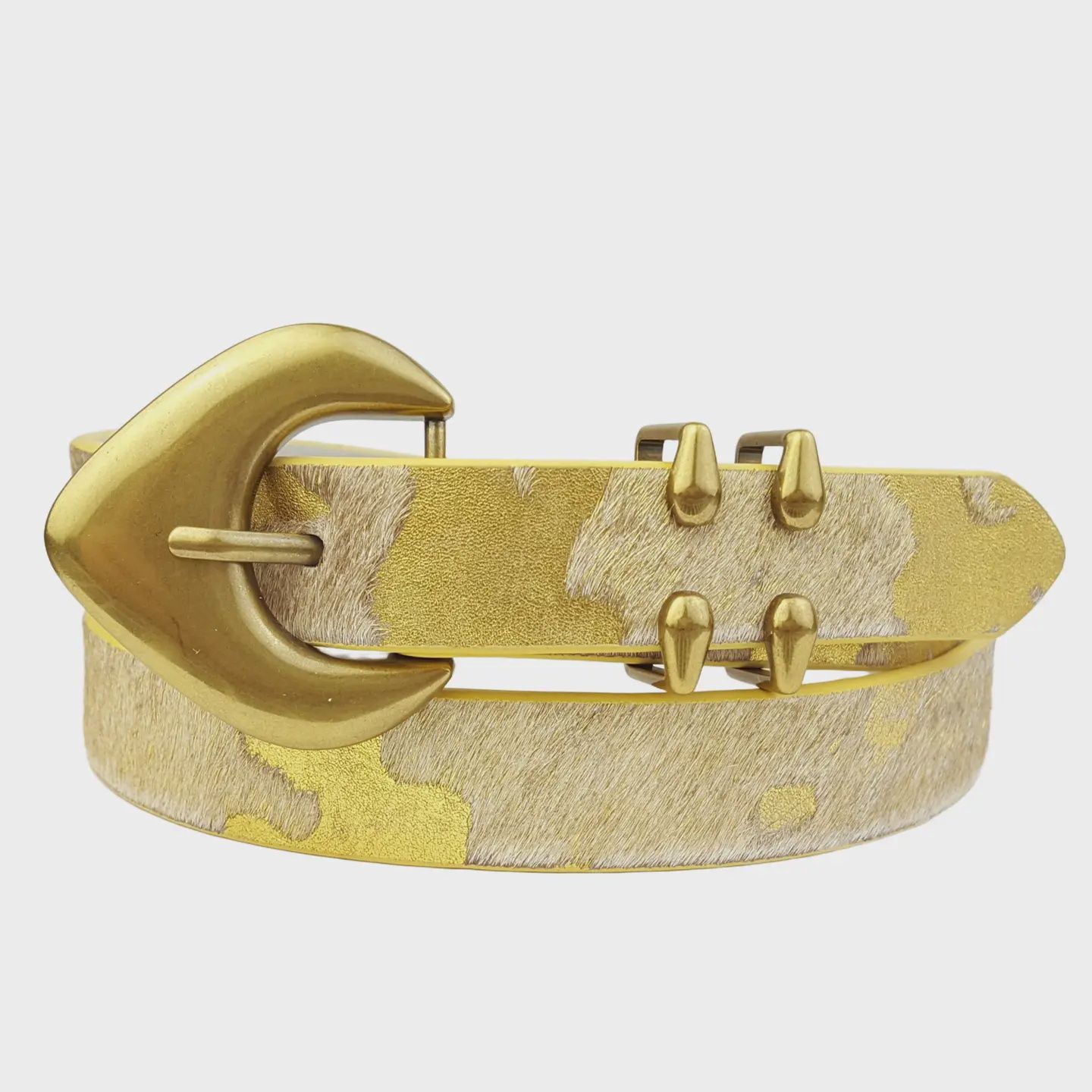 Geniune Cow Hair Belt Gold