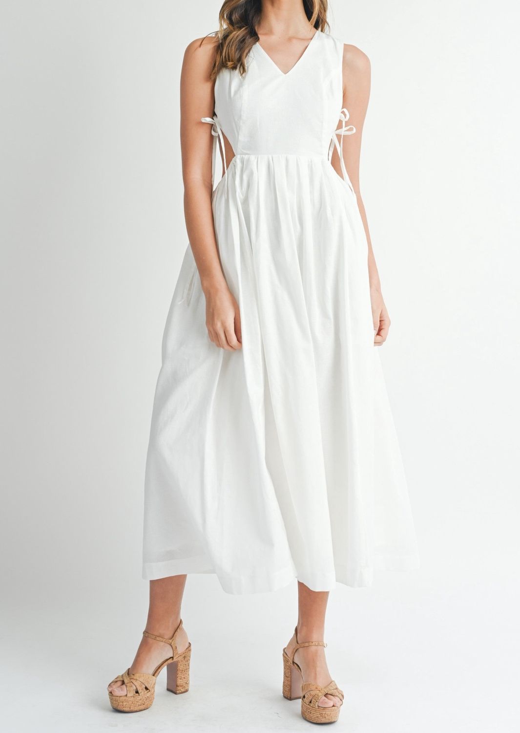 Santorini Breeze Linen Blend Midi Dress
