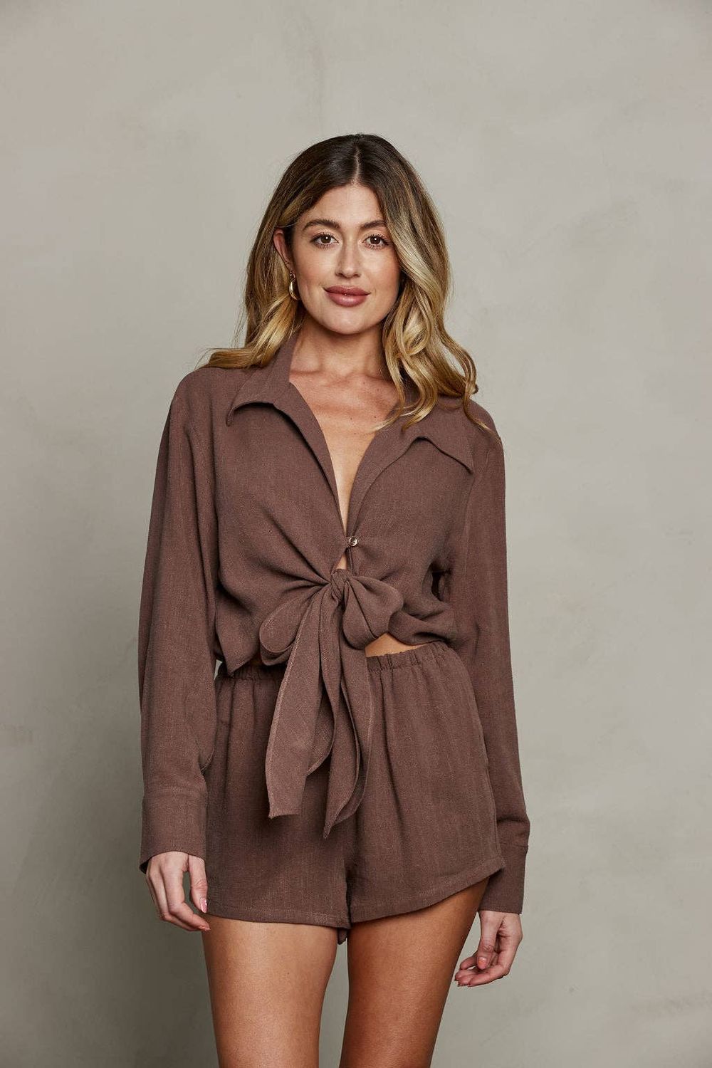 Rhea Wrap Top - Brown, Color: Brown, Size: XS