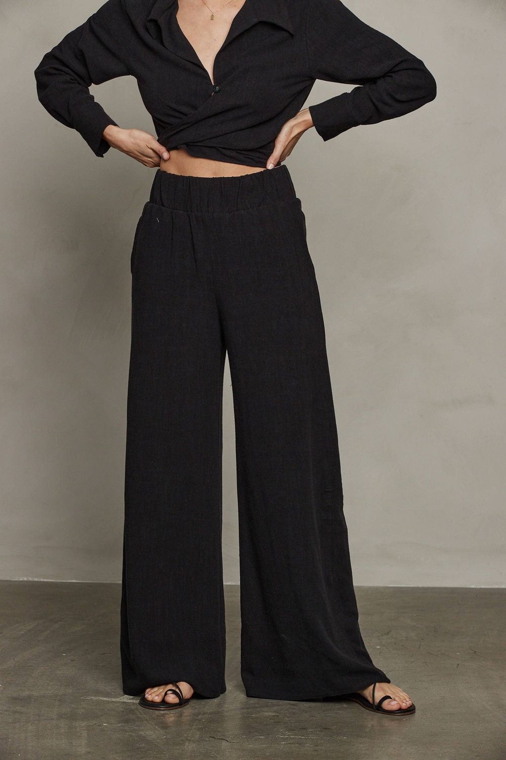 Rhea Wide Leg Pant - Black, Color: Black, Size: XS