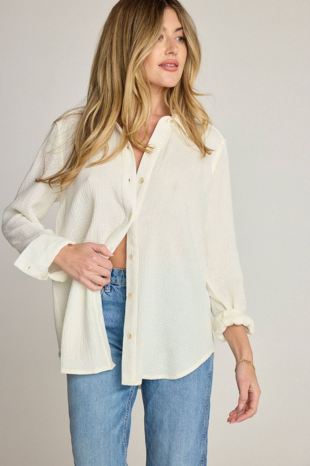 Lucia Button Down Shirt - Ivory, Size: XS