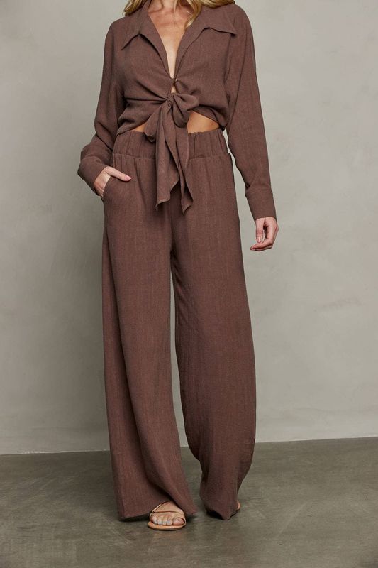 Rhea Wide Leg Pant - Brown