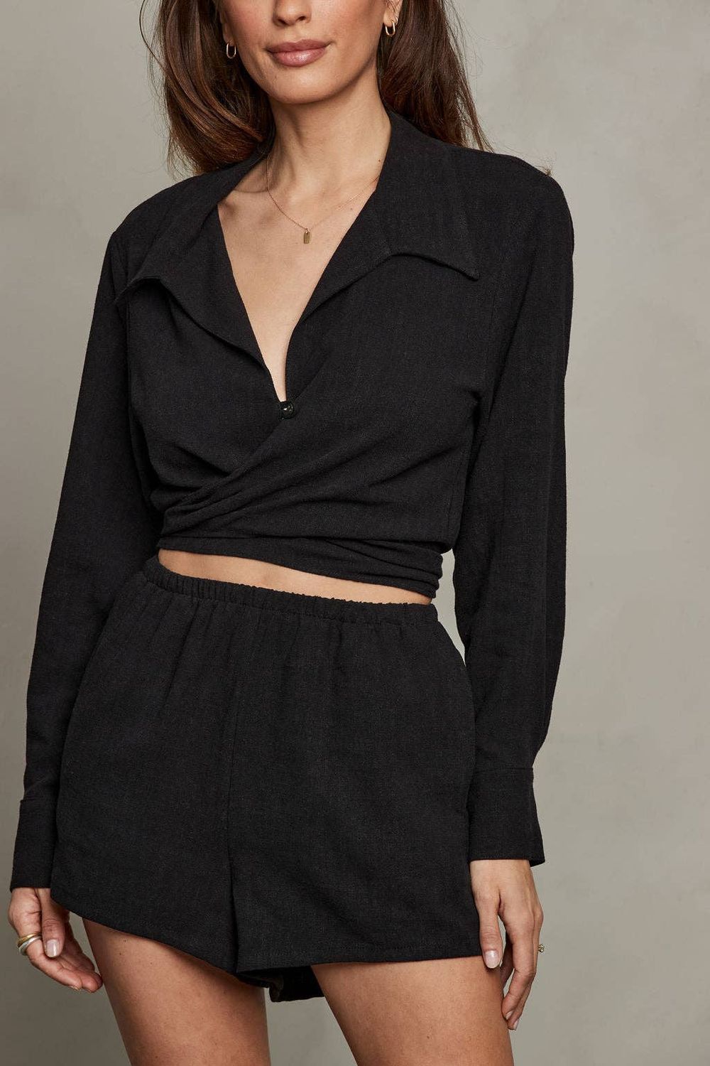 Rhea Wrap Top - Black, Color: Black, Size: L