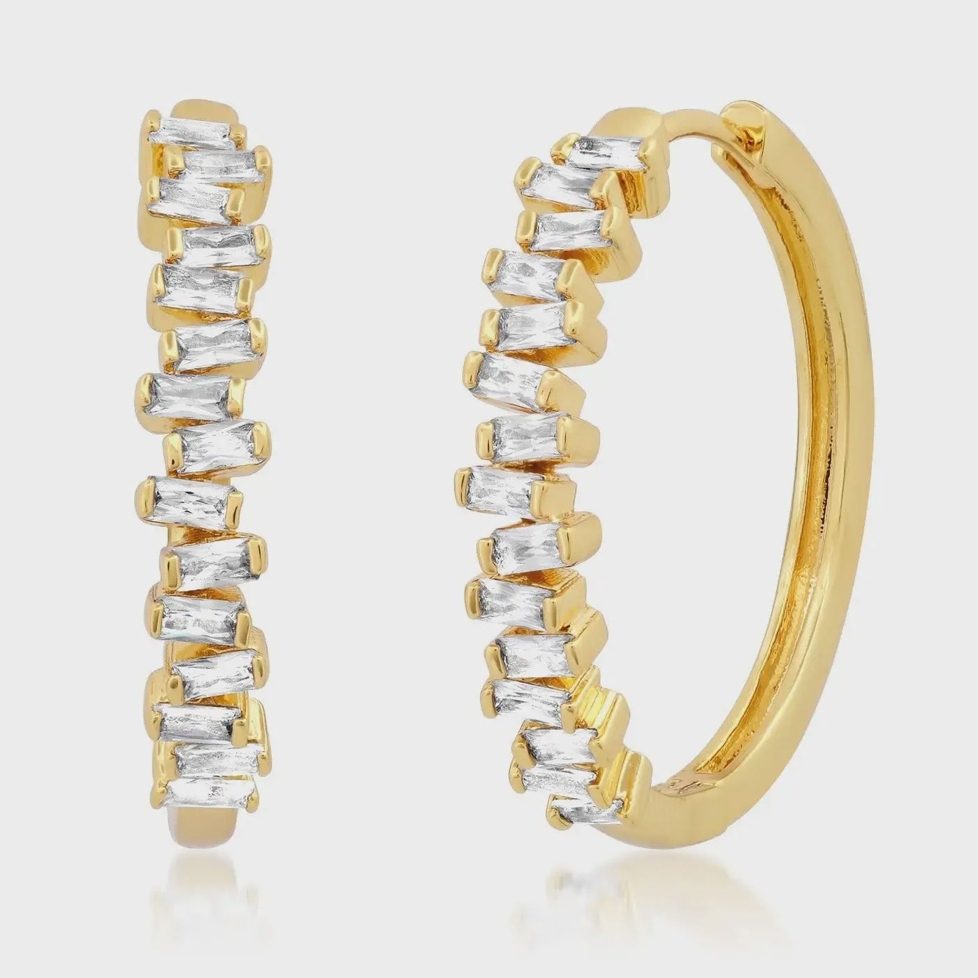 Large Baguette CZ Hoops, Color: Gold