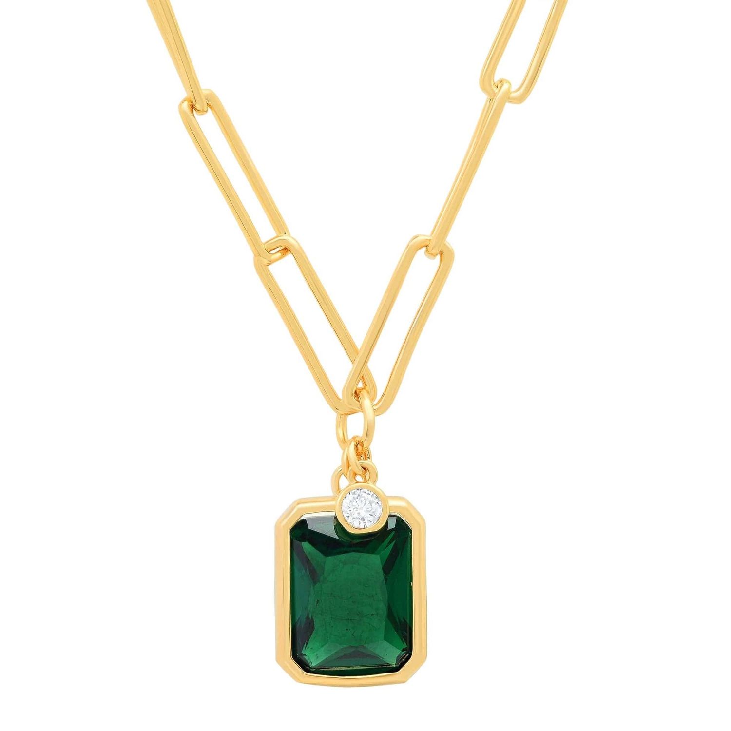 Link Chain with Emerald CZ charm Necklace, Color: Emerald