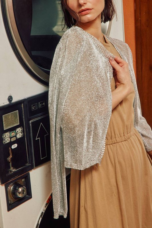 Metallic Open Front Cardigan