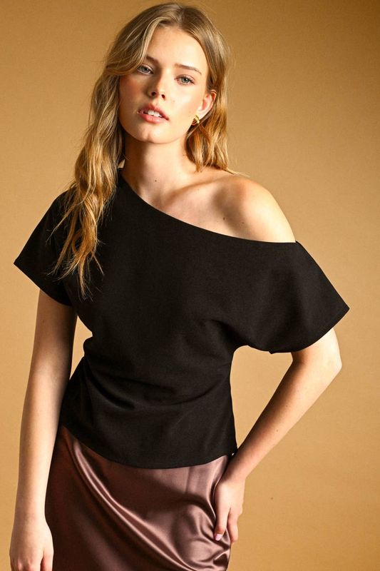Clarissa  Boat Neck Asymmetric Blouse