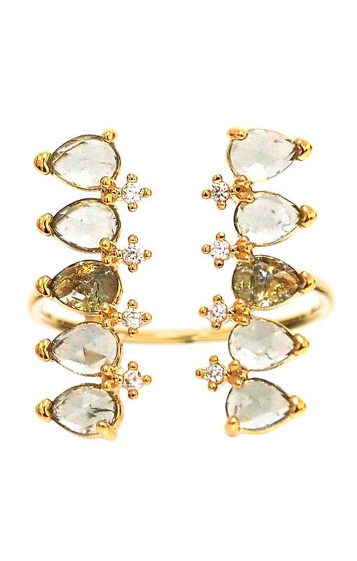 Pearshaped Double Row CZ and Glass Ring