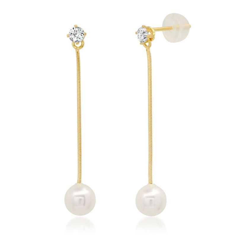 Long Linear Chain Earrings With Pearl Drop