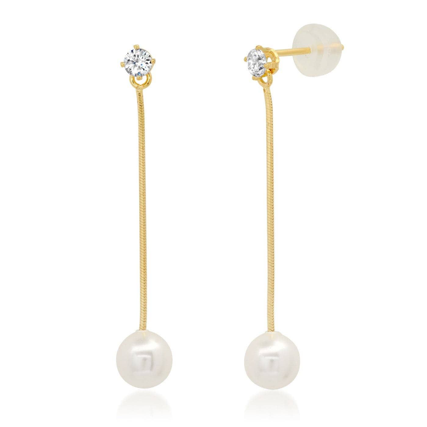 Long Linear Chain Earrings With Pearl Drop, Base Color: Gold Vermeil - Pearl