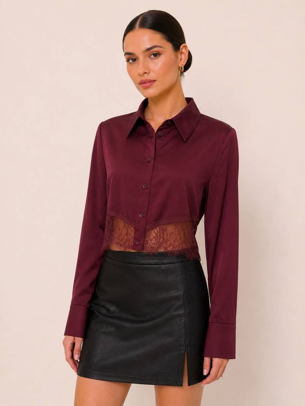 SATIN CROPPED SHIRT WITH LACE HEM - TI7851FO