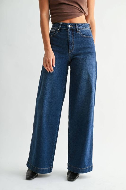 High Rise Full Length Wide Leg - DARK DENIM- DP917