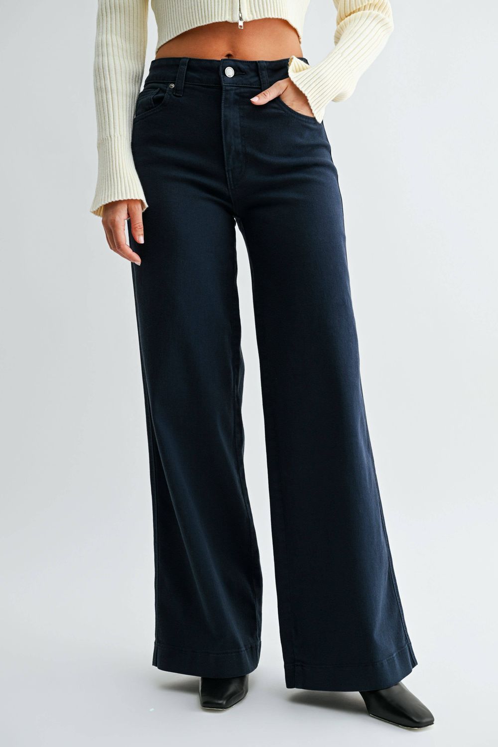 High Rise Full Length Wide Leg - NAVY - DP917