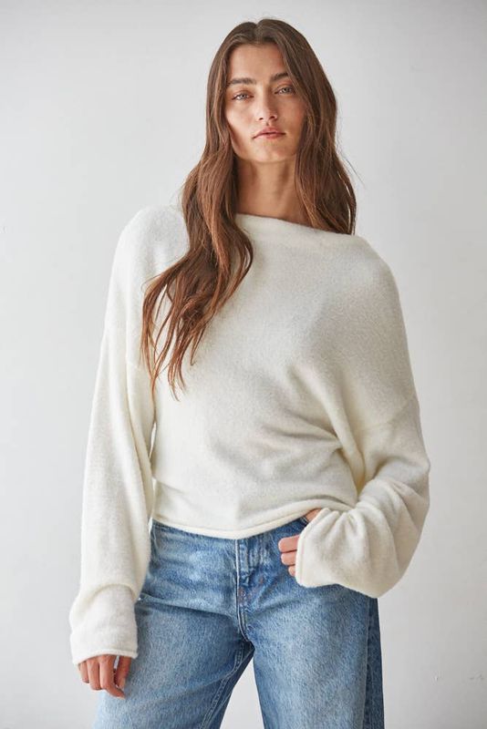 Knit Sweater Boat Neck Long Sleeve Pullover Top