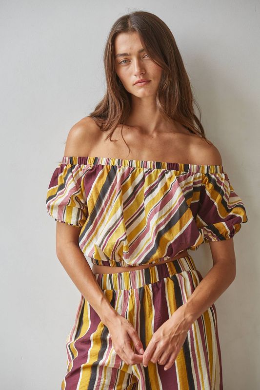 Lauren Woven Striped Off  Shoulder Top