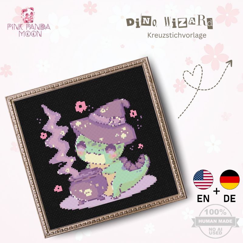 Kreuzstichvorlage Dino Wizard