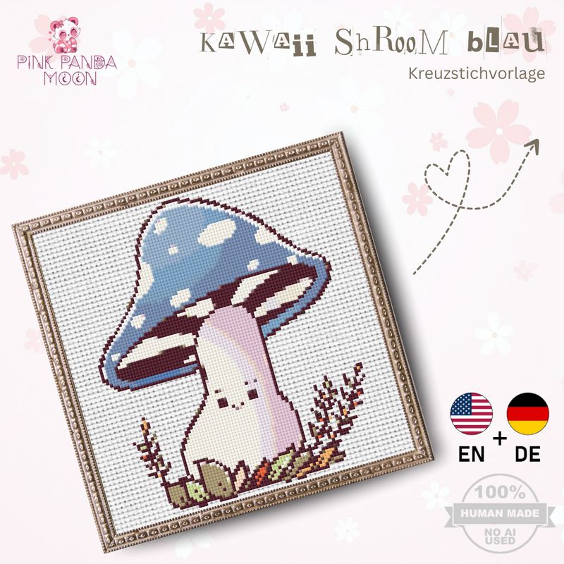 Kreuzstichvorlage Kawaii Shroom blau