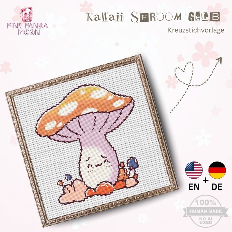 Kreuzstichvorlage Kawaii Shroom gelb
