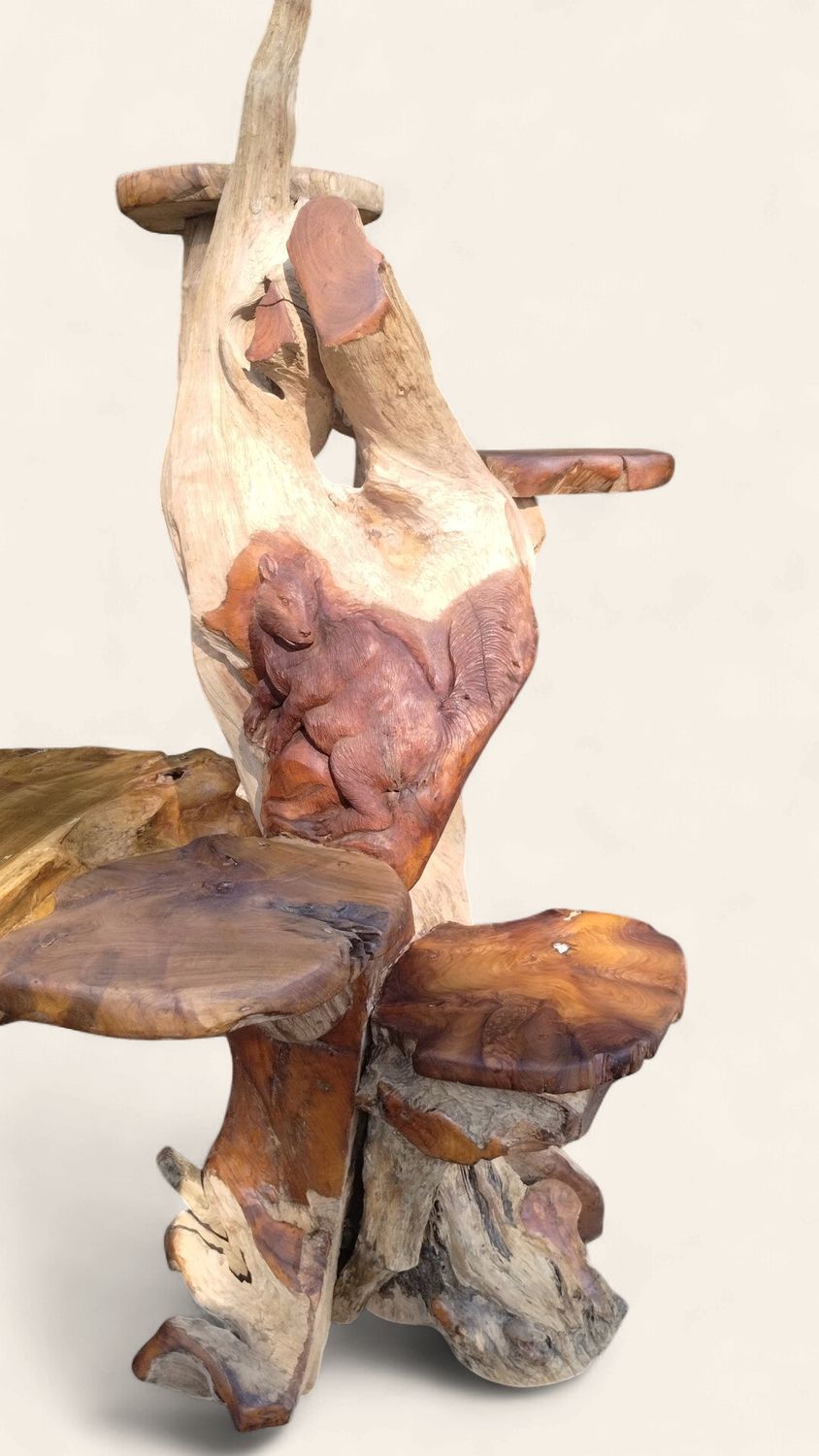 Teakroot carved squirrel display stand