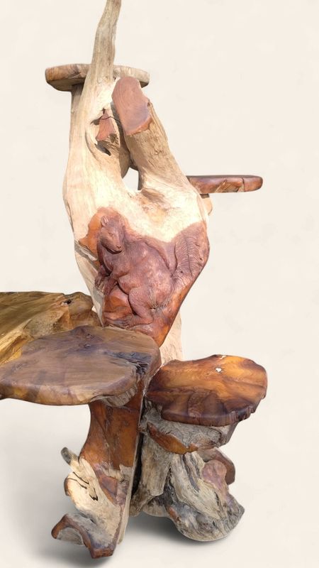 Teakroot carved squirrel display stand