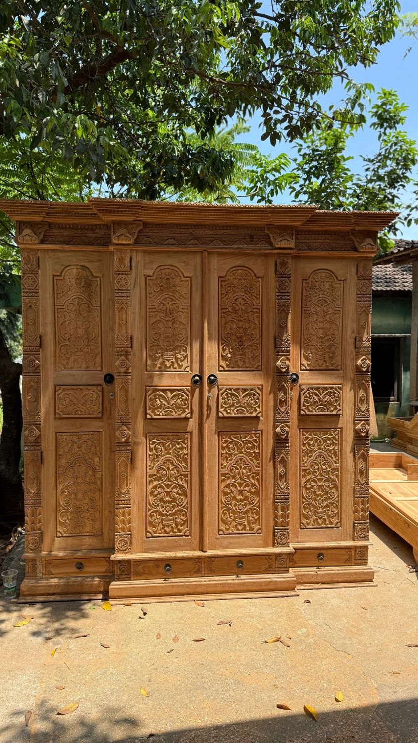 Teak hand carved armoire 2
