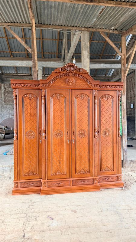 Teak hand carved armoire 2