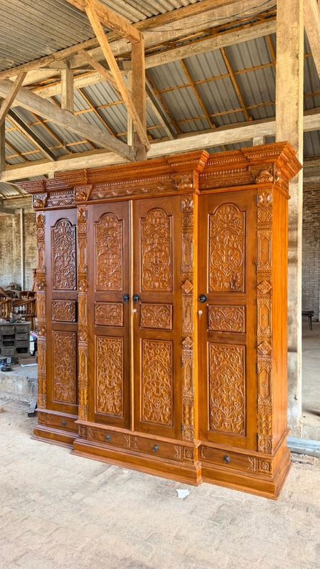 Teak hand carved armoire 1
