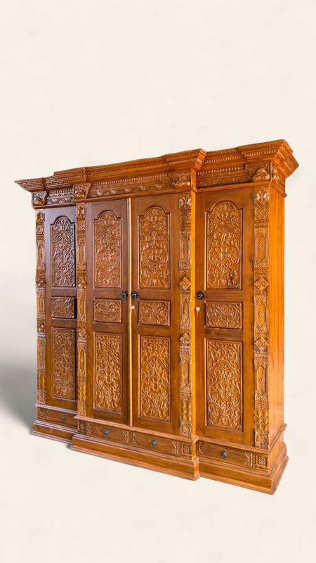 Teak hand carved armoire 1