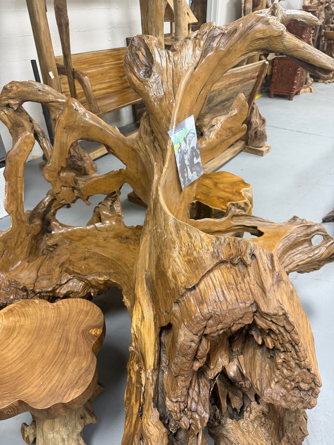 XXL Double-Sided Teak Root Stump Statement Bench