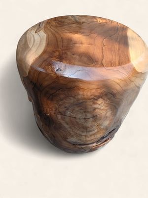 Beveled Round Teak Wood Side Table