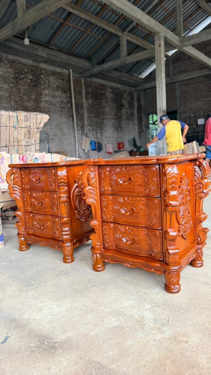 Teak Hand Carved Nightstand set of 2