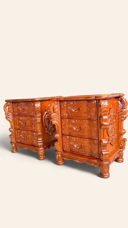 Teak Hand Carved Nightstand set of 2