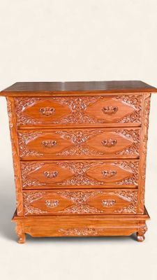 Intricately Hand-Carved Teak Dresser