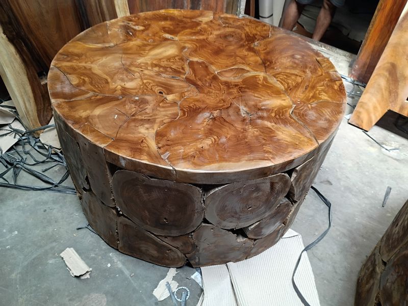 Round Teak Compilation Coffee Table