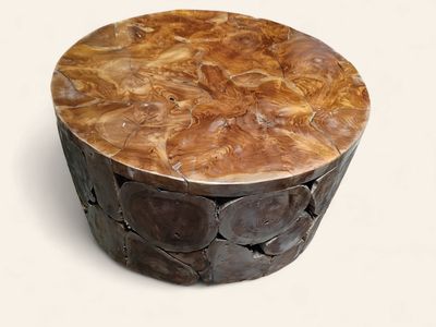 Round Teak Compilation Wood Coffee Table