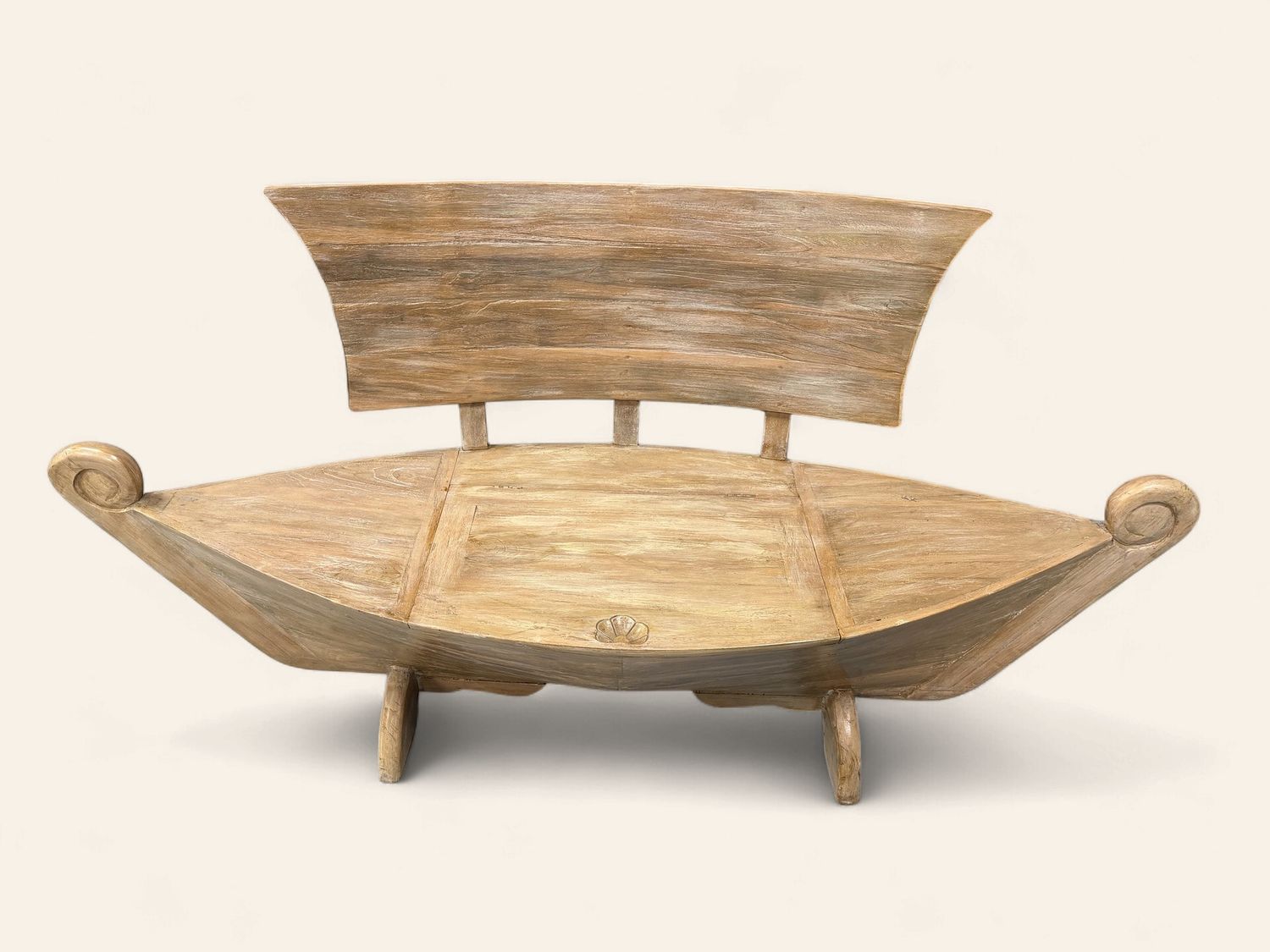 Handcrafted Reclaimed Wood Boat-Shaped Bench