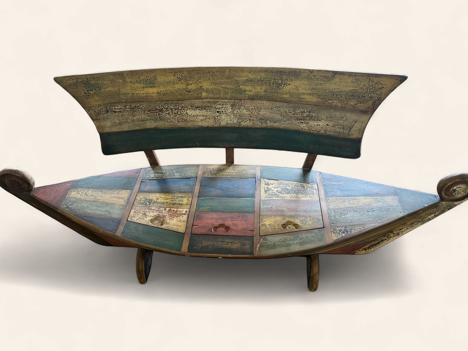 Reclaimed Boat Wood Boat-Shaped Bench