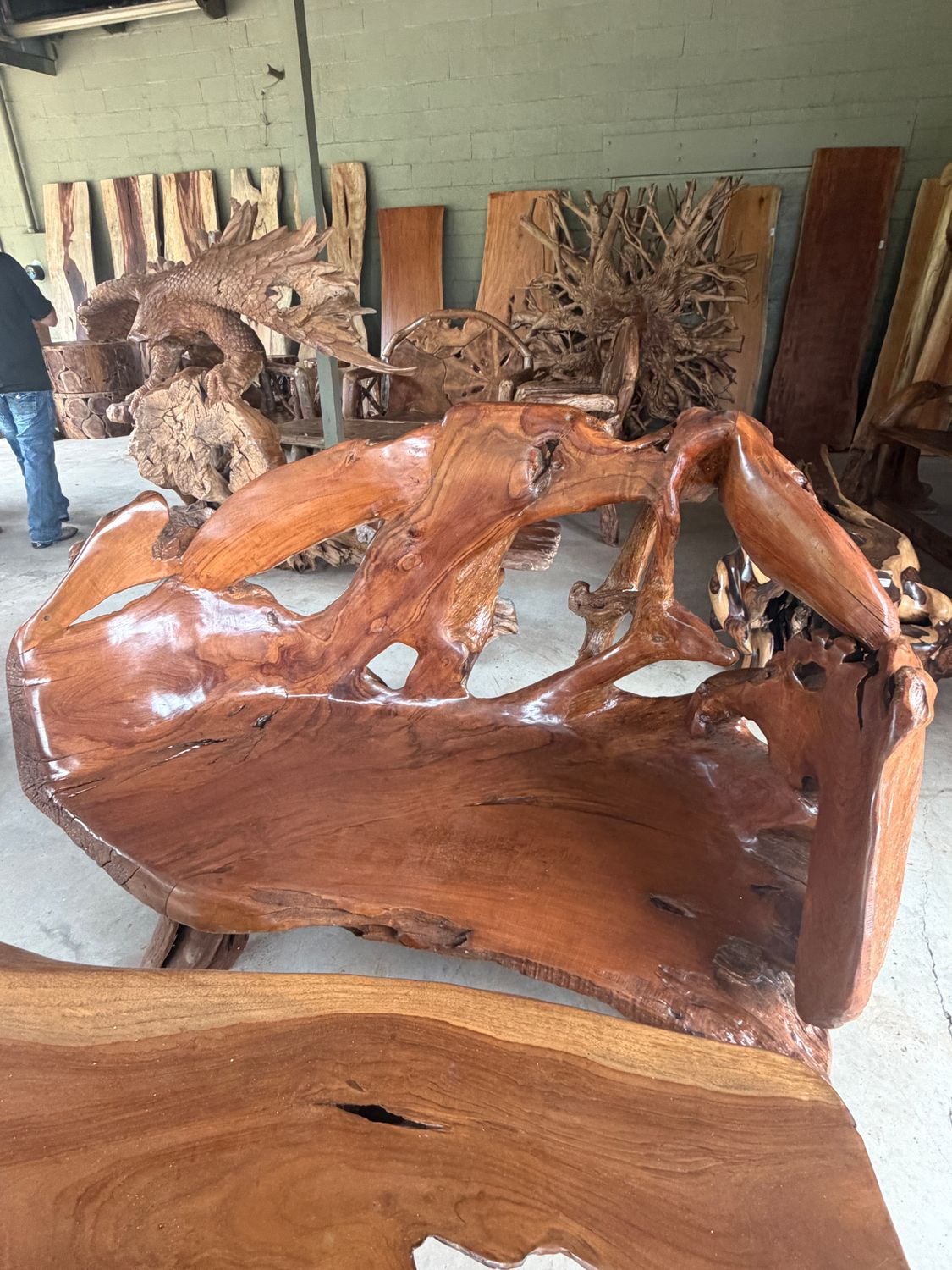 XXL Natural Teak Root Outdoor Bench