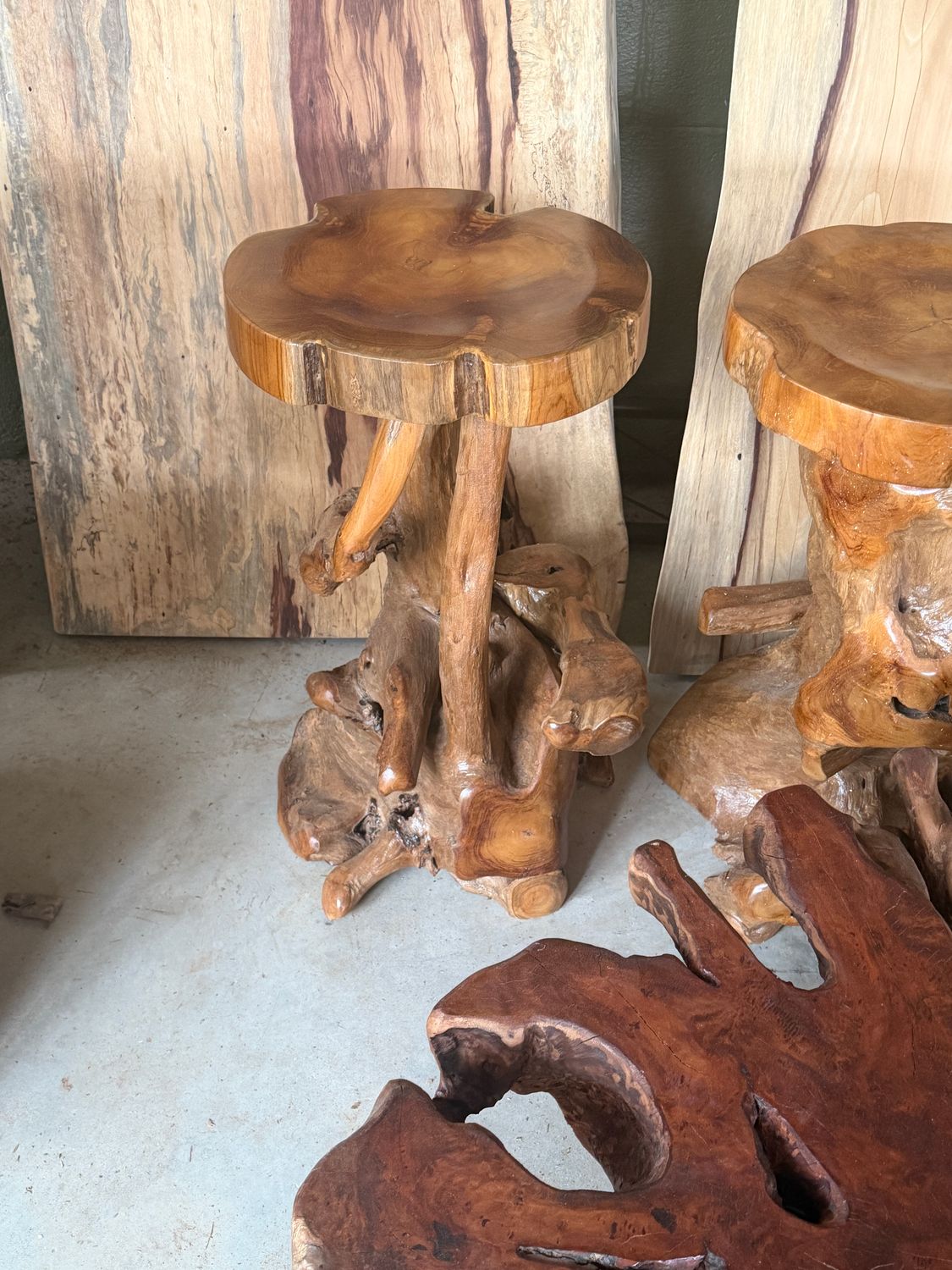 Teak Root Round-Top Bar Stool with Footrest