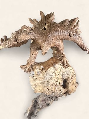 Life-Size Hand-Carved Teak Root Eagle Sculpture